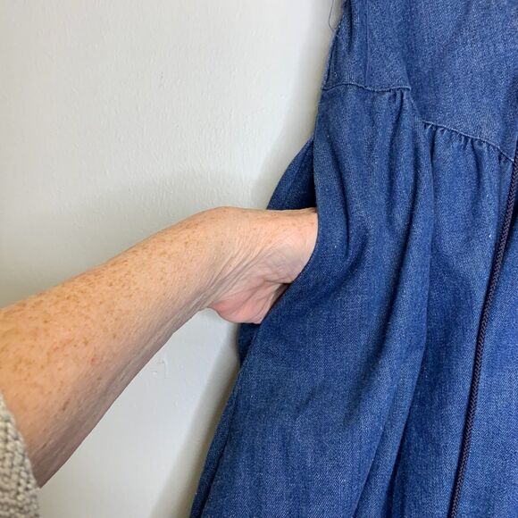 VTG Womens Denim Tiered Prairie Skirt Corset Yoke Western Cowgirl Cottagecore - Picture 6 of 13